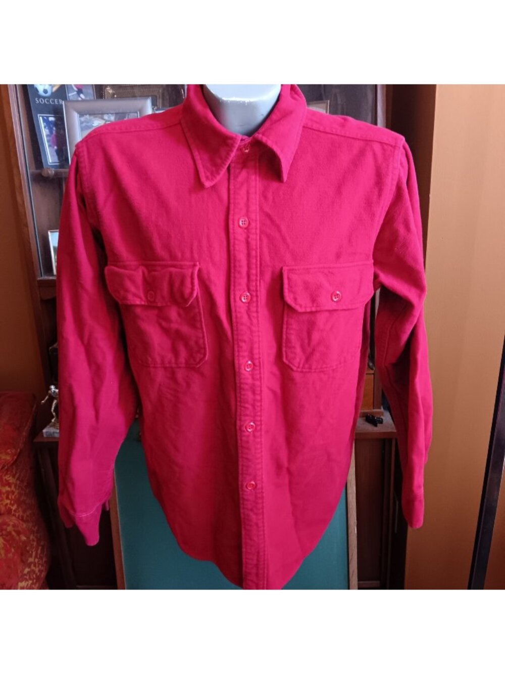 Vintage 1970's Flannel Hiking Shirt LArge Holubar Boulder Colorado USA Red Thick